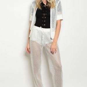 WHITE SILVER MESH JACKET & PANTS SET